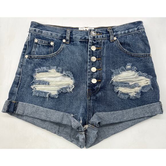ONE TEASPOON X High Rise Button-Fly Twisted Cuff Hem Relaxed Jean Shorts Size 26 - Picture 1 of 8